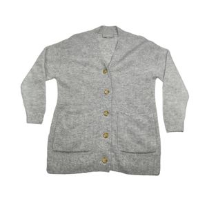 Everlane The Oversized Alpaca Cardigan Gray Heathered Tortoise Buttons Womens M
